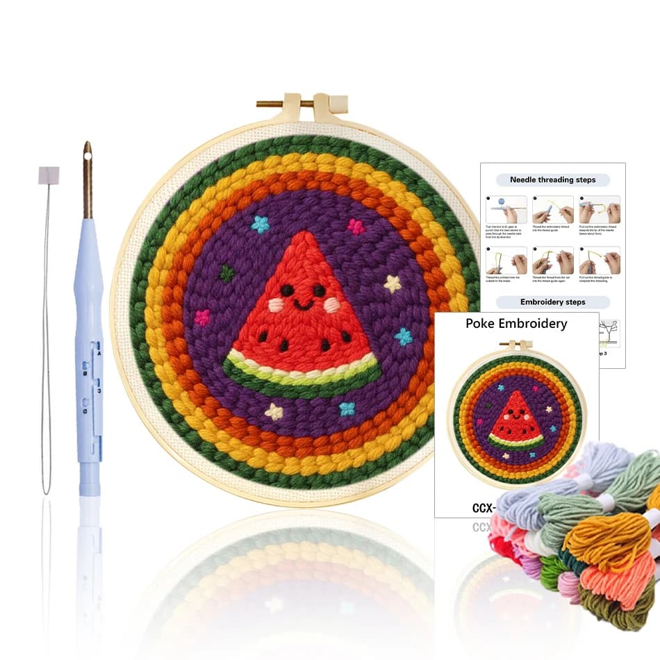 GATYZTORY punch embroidery needle set Fruit 20x20cm Simple Picture Yarn embroidery and creativity Sewing embroidery hoop Crafts