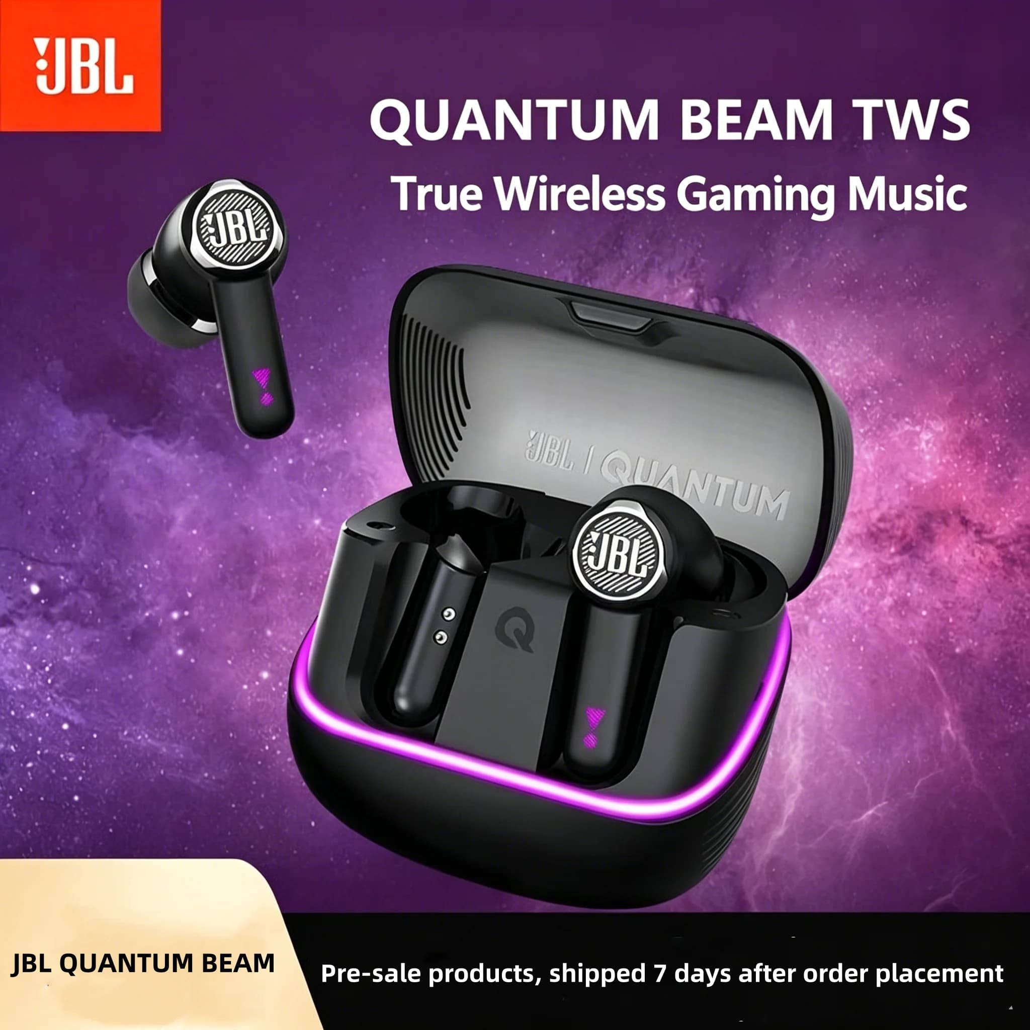 Cuffie Bluetooth JBL QUANTUM BEAM per eSports con cancellazione del rumore, bassa latenza, per gaming e musica, auricolari wireless in-ear