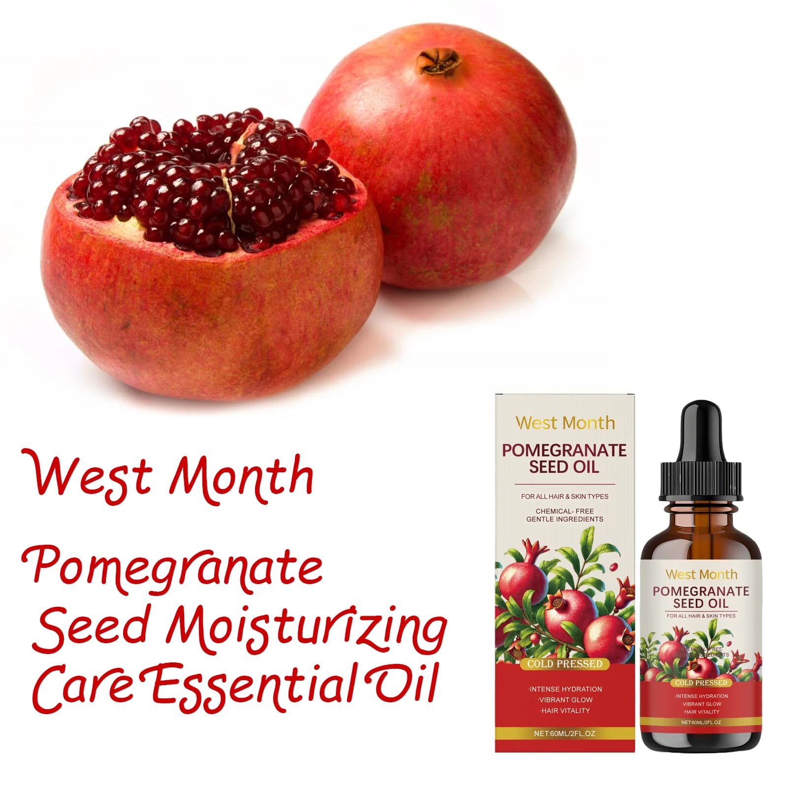 West Month 60ml Olio essenziale idratante ai semi di melograno Olio essenziale idratante delicato e idratante per la cura della pelle del corpo