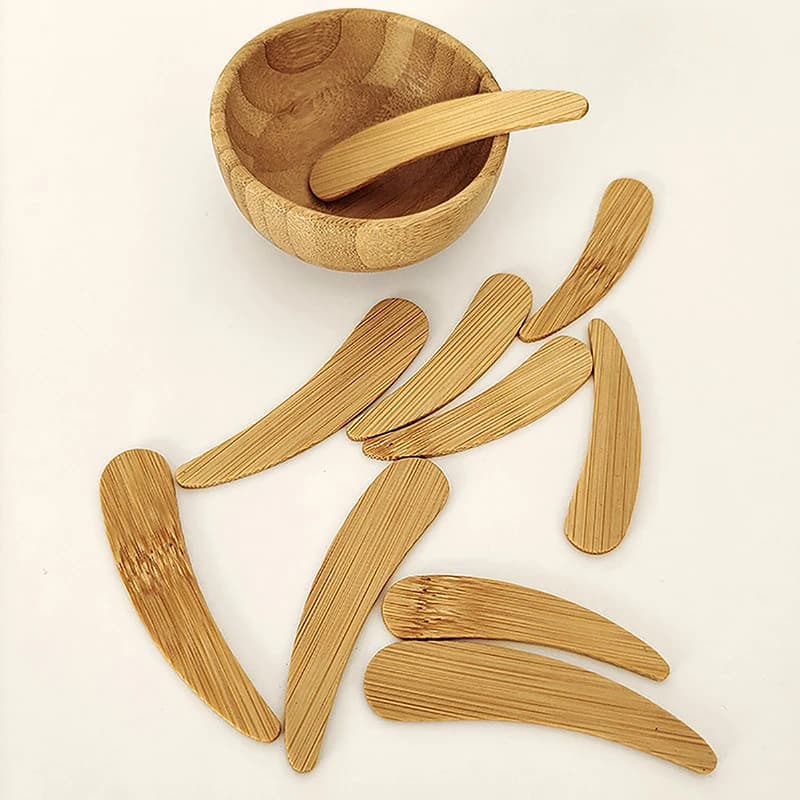 10Pcs Skincare Cream Spoon Cosmetic Mini Face Clay Ointment Scrub Mask Brush Wooden Bamboo Spatula Curved Diy Mask Beauty Tool