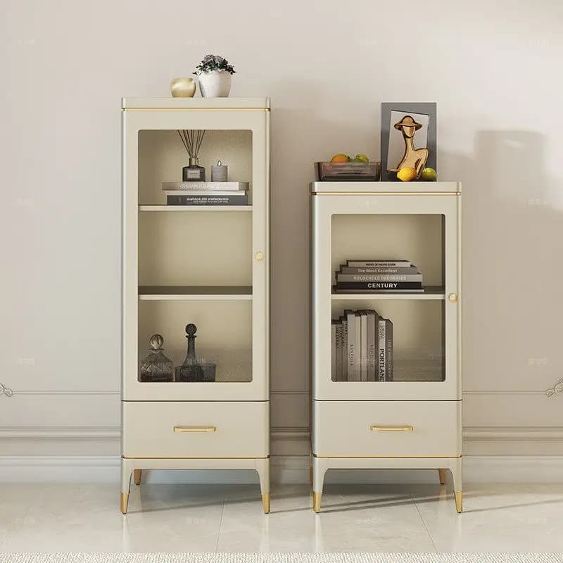 Mobile Porta TV Americano di Lusso Semplice in Legno Massello con Vetro, a Colonna, per Soggiorno, Accanto alla Parete
