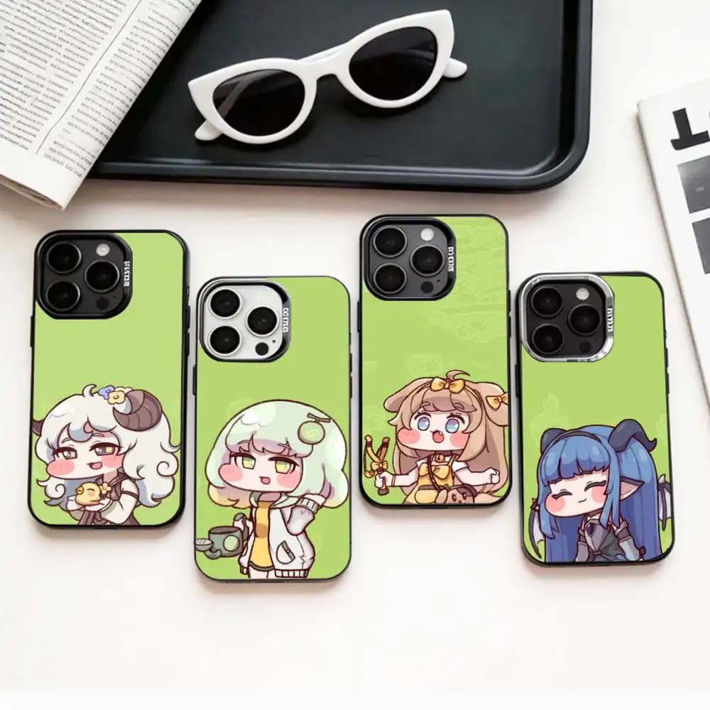 Cover per iPhone G-Game T-Trickcal Chibi Go per iPhone 17, 16, 15, 14, 13, 12, 11 Plus, Pro Max, con rivestimento interno colorato argentato