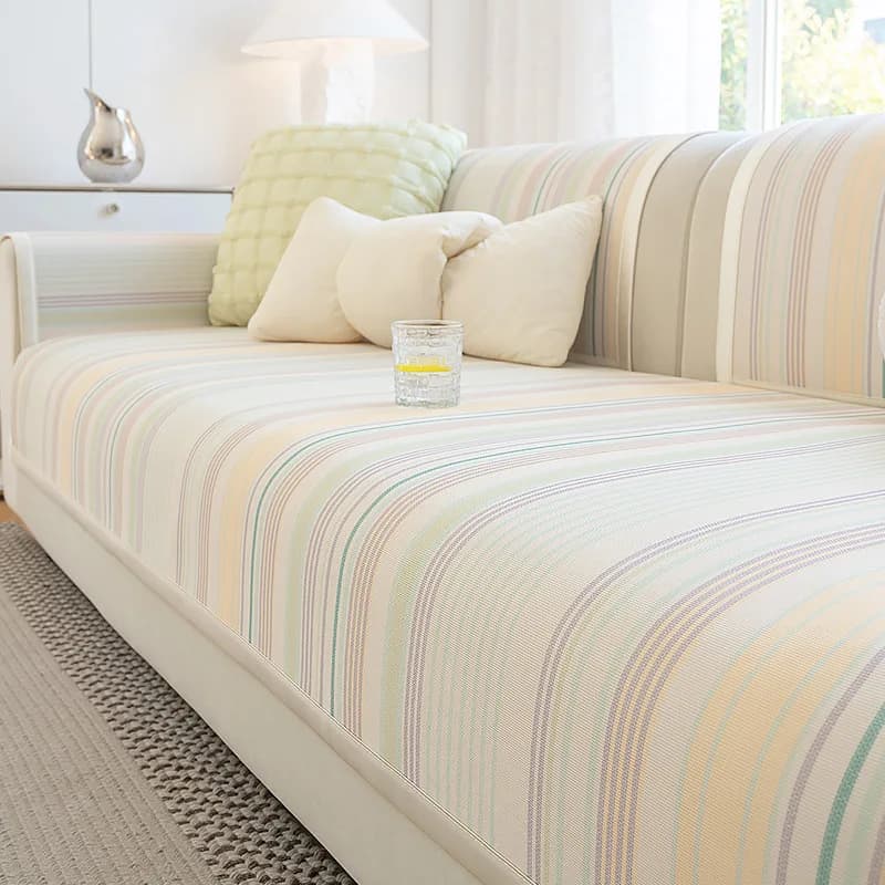 Ice Silk Cool Bean Bean Sofa Cushion Summer Style Non-Slip Cover Artistic Plant Floral Patterned Sofa Pad Protector