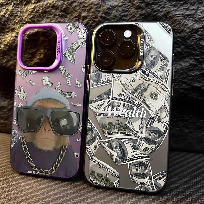 Cool Banknote Monkey Phone Hard Case for iPhone 12 14 17 Air 16 15 11 13 Pro Max XS X XR Plus 8 7 SE 2020 Shockproof Back Cover
