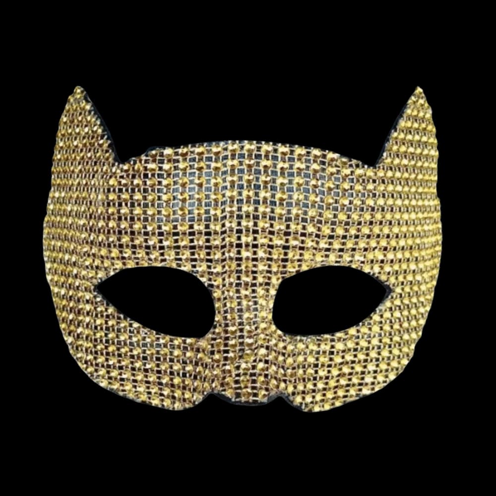 New Plastic Halloween Mask with Rhinestones, Half Face Mask with Cat, Lightweight and Sparkling Earrings, Cosplay Eye Mask