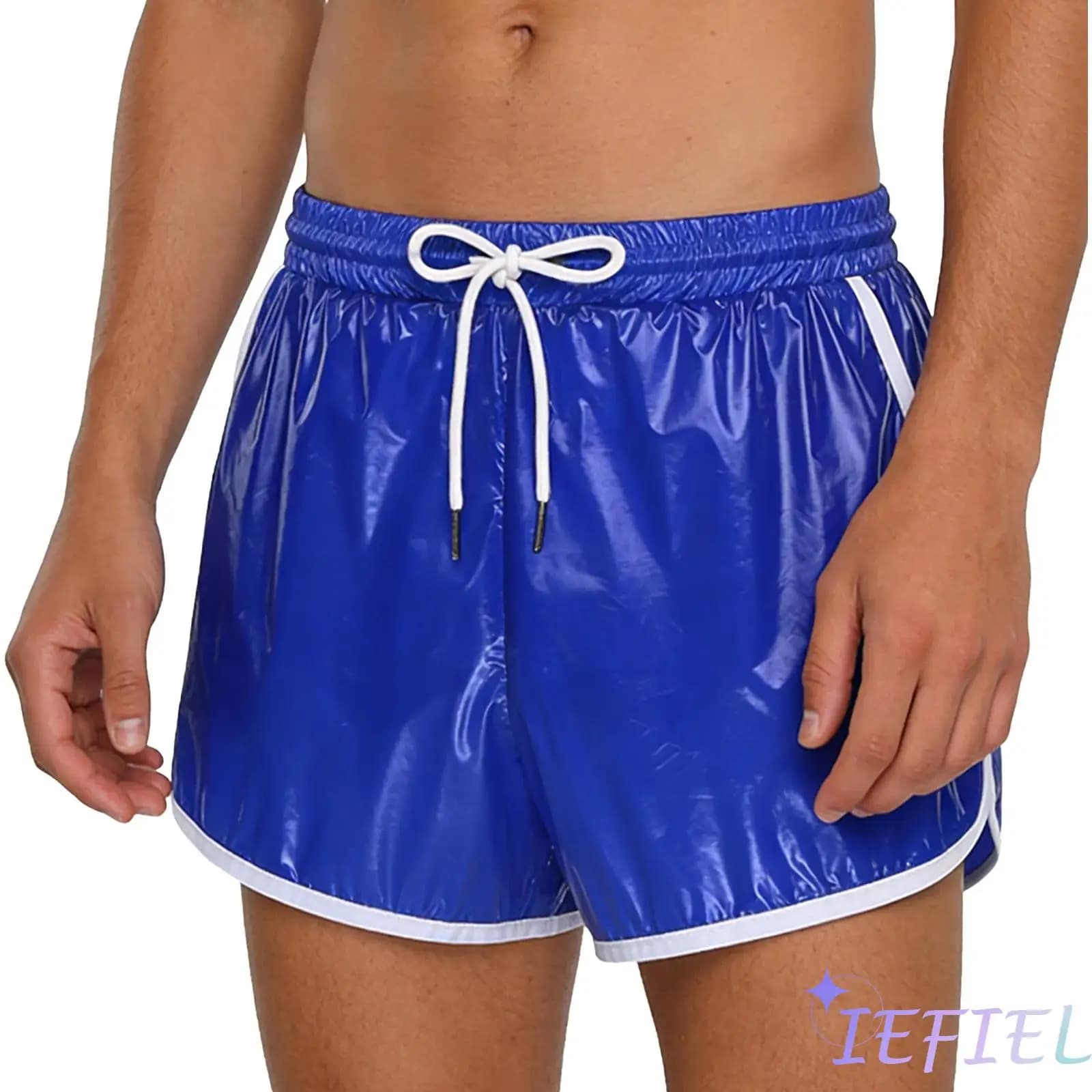 Costume da bagno impermeabile da uomo, pantaloncini con elastico in vita e coulisse, cuciture a blocchi di colore, tasche per costume da bagno e abbigliamento sportivo
