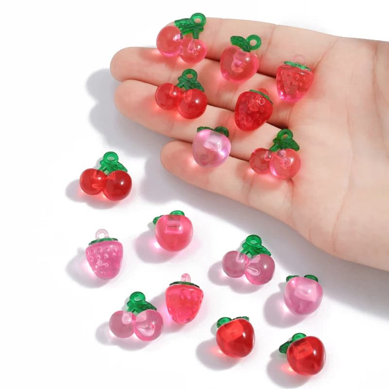 SG01 10 Pezzi Ciondoli in Resina a Forma di Frutta, Fragola, Mela, Ciliegia, Accessori Fai-da-Te per Creazione di Gioielli, Bracciali, Collane, Orecchini