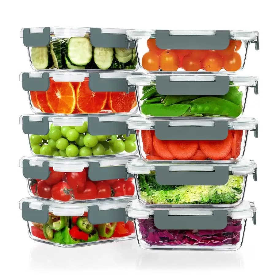 Set di 10 Contenitori in Vetro da 22 OZ per Preparazione Pasti, Contenitori Ermetici in Vetro per Pranzo, Contenitori per Alimenti in Vetro con Coperchi, Esclusivo