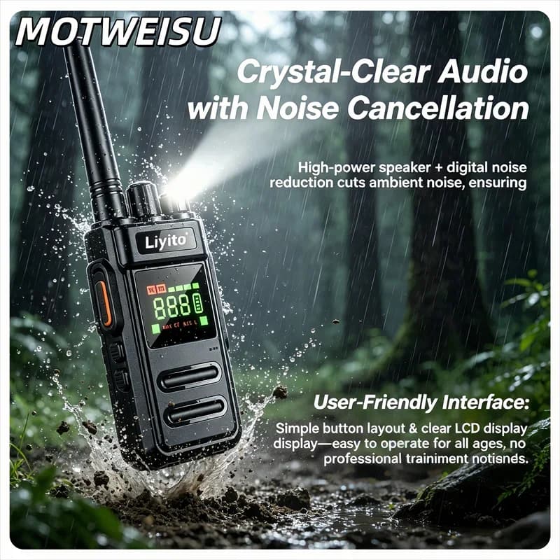 Nuovo Walkie Talkie a Lungo Raggio, Radio Bidirezionale Ricaricabile Portatile con Torcia, Audio Cristallino, 16 Canali