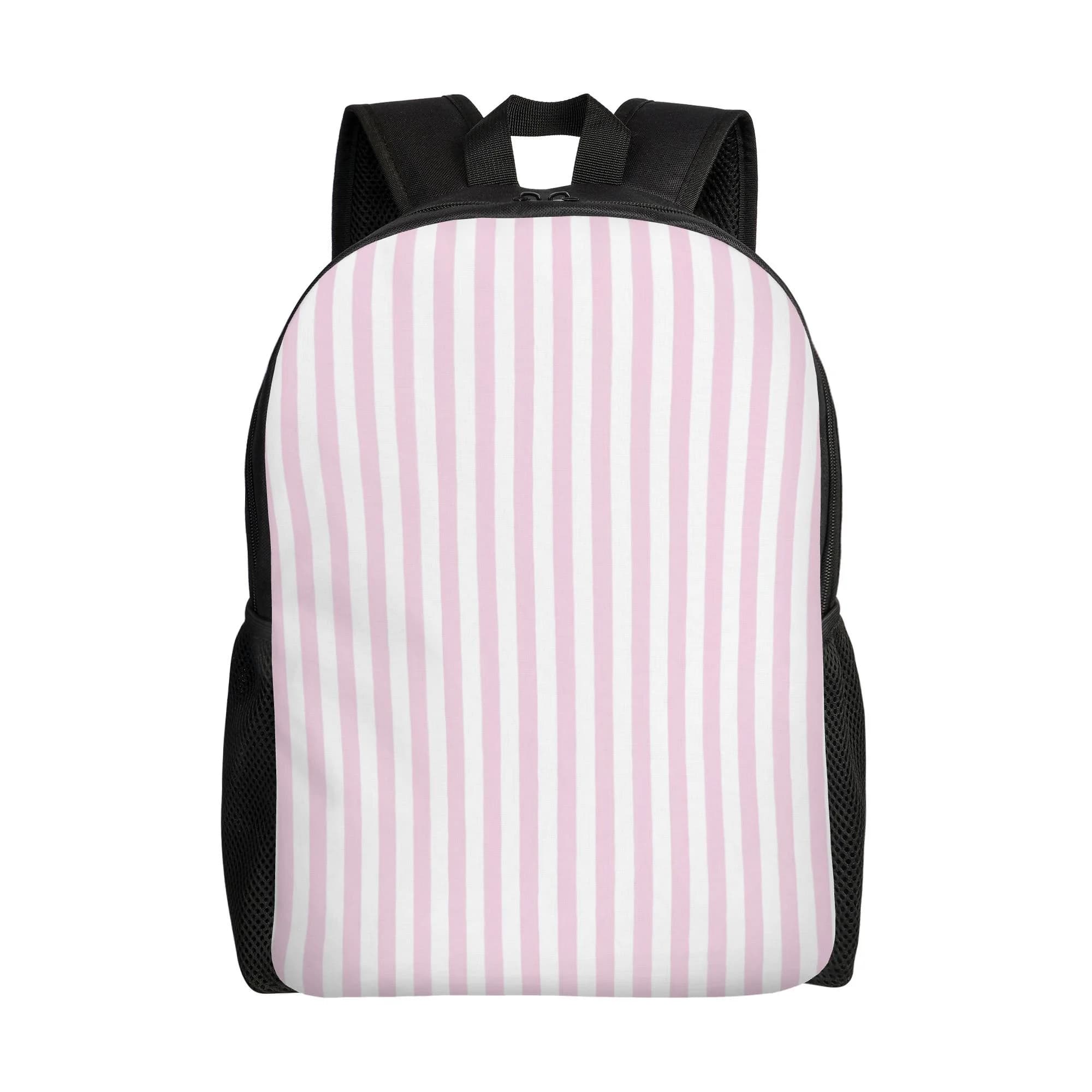Minimalist backpack with pink and white striped summer design and single compartment design for a clean look