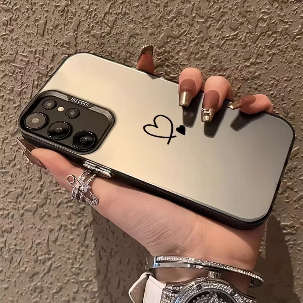 Cover per Telefono Colorata Argento con Cuore Semplice per Samsung Galaxy S26 Edge S25 S24 S23 S22 S21 S20 Ultra Plus FE