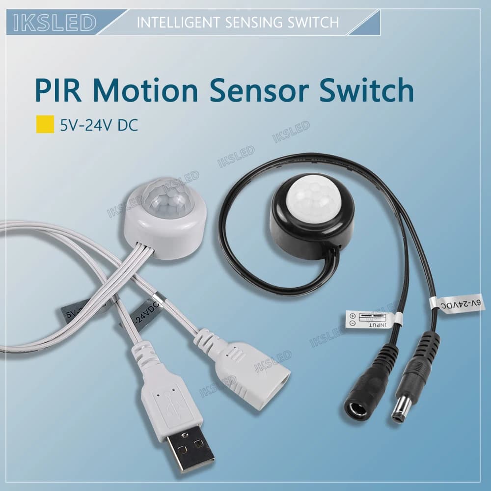 Mini interruttore sensore di movimento PIR LED, controller interruttore LED attivato a infrarossi DC6-24V 2A con cavo di coppia CC per striscia LED