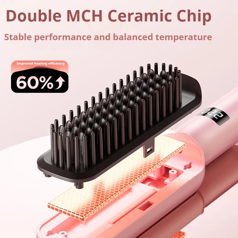 Portable Hair Straightener Brush, Anti-Scald Ceramic Heating Straightening Comb for Salon Smooth Hairstyle