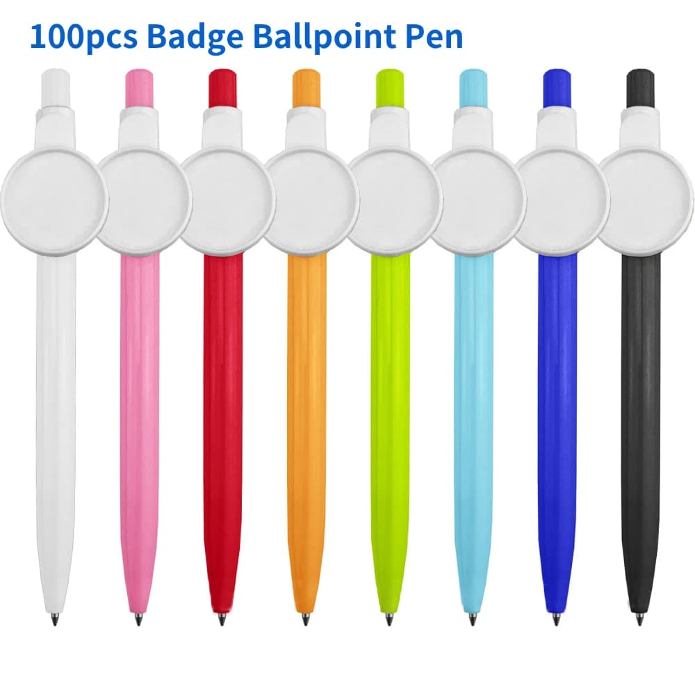 Sublimation Blank Ballpoint Press Pen For Business Gift Round Epoxy Badge Ballpoint Pen