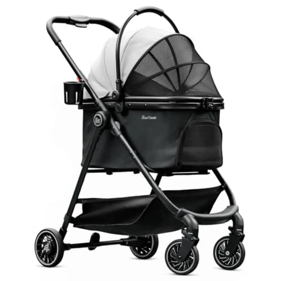 Pet Stroller for Small Dogs and Cats, One-Click Foldable Dog Stroller with Detachable Carrier 3 Safety Tethers, Holds up to 33