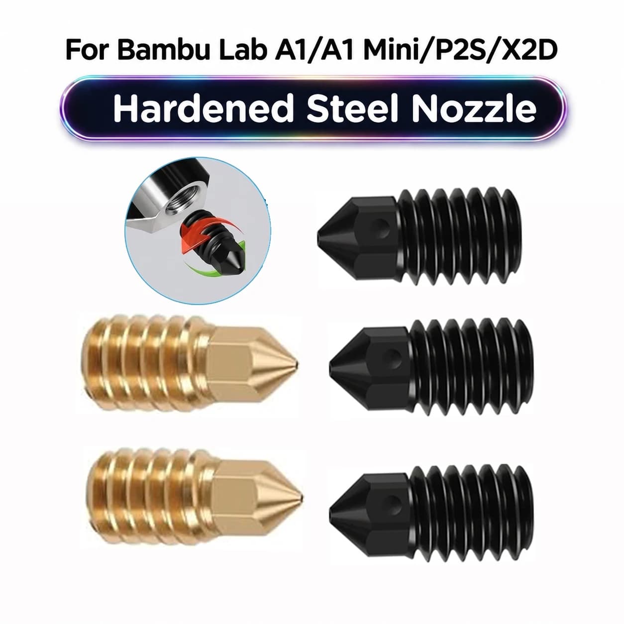 For Bambu Lab A1/A1 Mini Hardened Steel Nozzle Removable Nozzles for Bambulab A2L H2D H2S P2S X2D hotend 3D Printer Parts