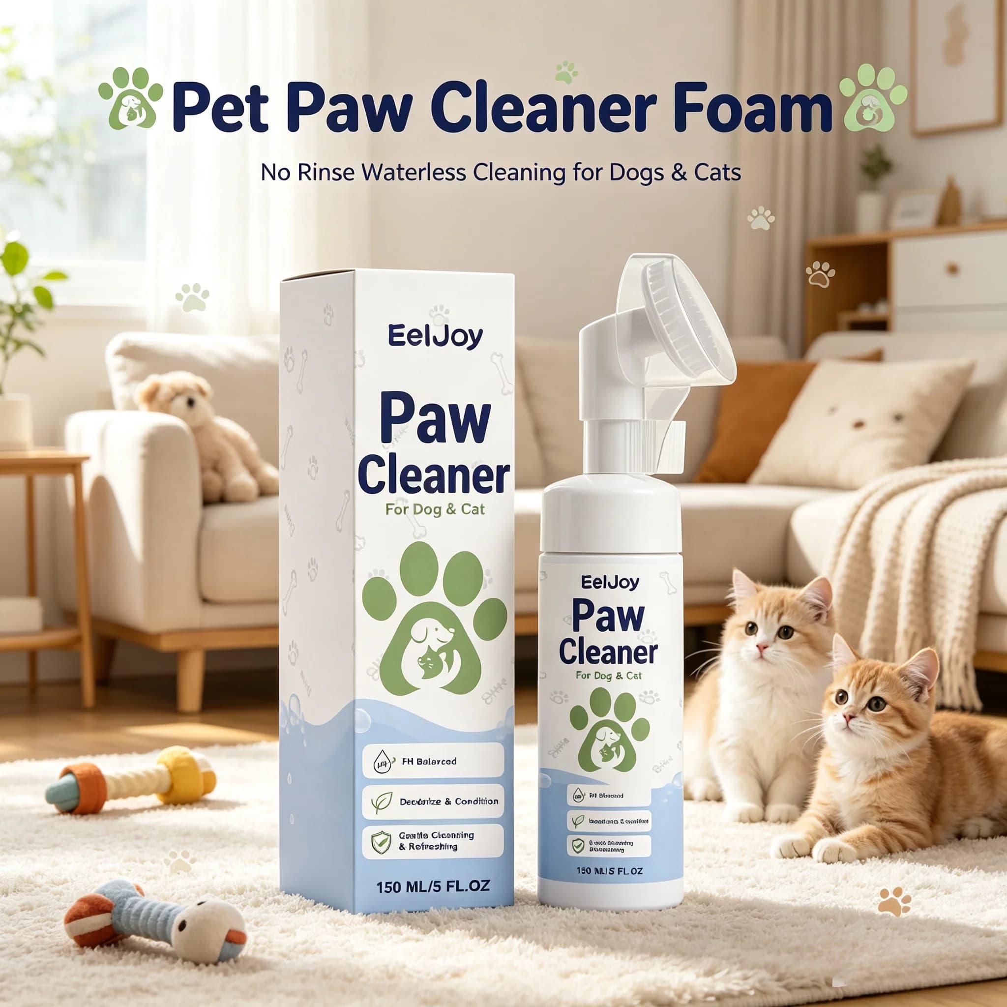 No Rinse Pet Paw Clean Foam With Built-in Brush Dirt Deodorize Hydrating Prevent Dry Cracked Paw Pads Mild Pet Foot Care Cleaner