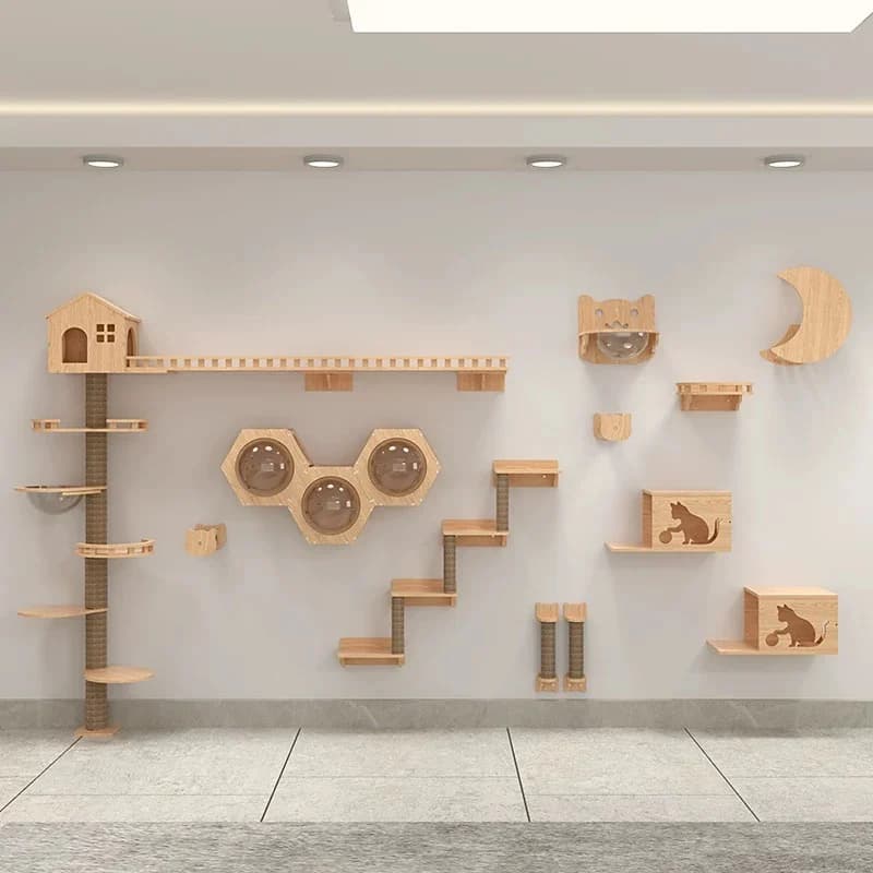 Albero per gatti da parete in legno con tiragraffi in sisal Amaca per gatti Scala Telaio per saltare, giocare e arrampicata per gatti