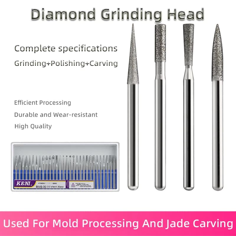 30 pz 3mm gambo diamante testa di molatura ago lucido pietra di giada intaglio strumento di incisione lima per unghie punta da trapano utensili rotanti
