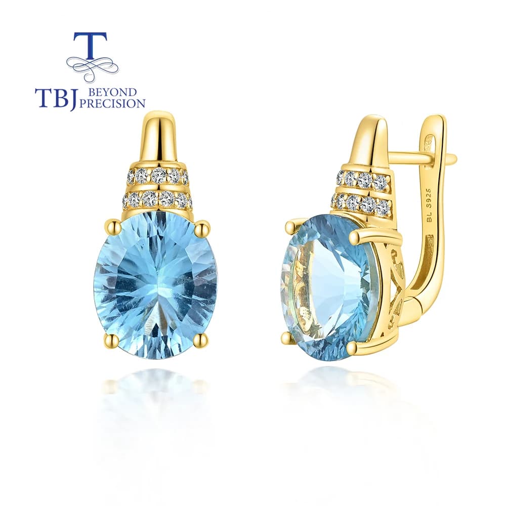 Orecchini in Topazio Azzurro Naturale 11ct, Argento Sterling 925, Taglio Concavo Brillante, Design Classico, Gioielli Raffinati per Donna, Idea Regalo