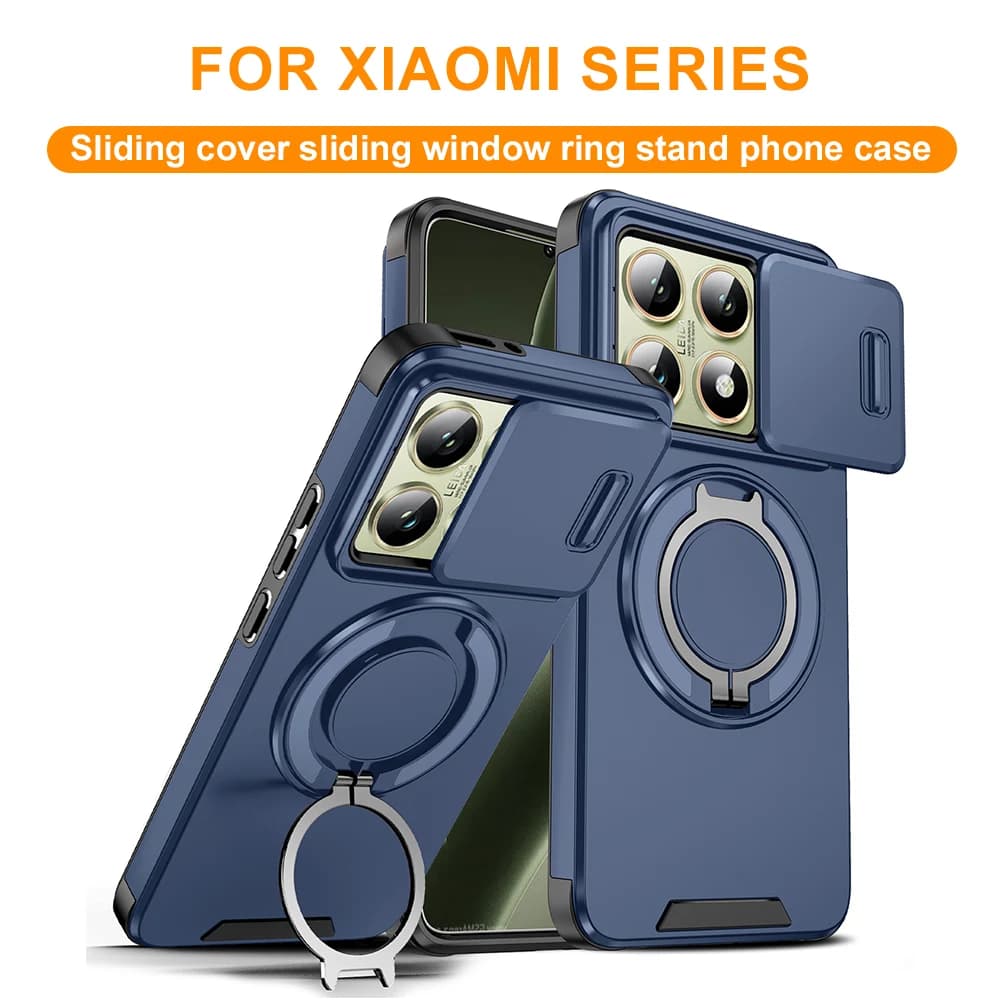 Magnetic Rugged Phone Case For Xiaomi 14T Pro 360°Rotatable Ring Kickstand Shockproof Protective Case Built-in Magnetic Plate