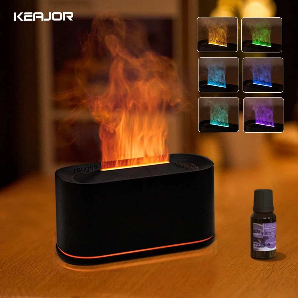 Umidificatore per aromi Diffusore di oli essenziali di fiamma Umidificatore per la camera da letto di casa Mini diffusore di fragranze d'aria con luce notturna a LED