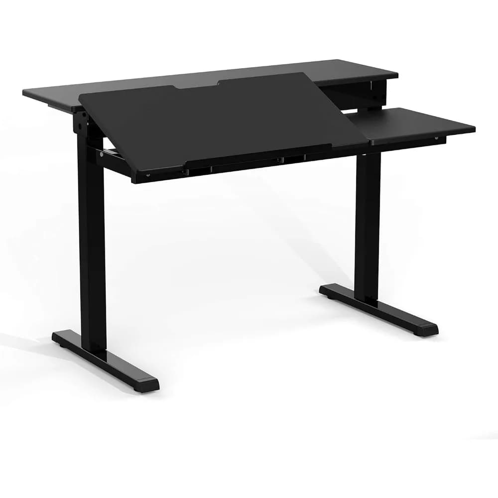 Stand Up Desk Store 40 inch manual adjustable design table Ergonomic desk with monitor shelf (black/black)