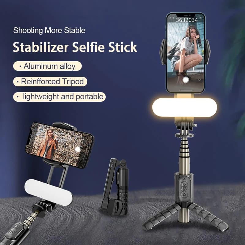 FANGTUOSI Q09 Wireless Bluetooth Selfie Stick treppiede palmare stabilizzatore cardanico monopiede con otturatore luce di riempimento per IOS Android