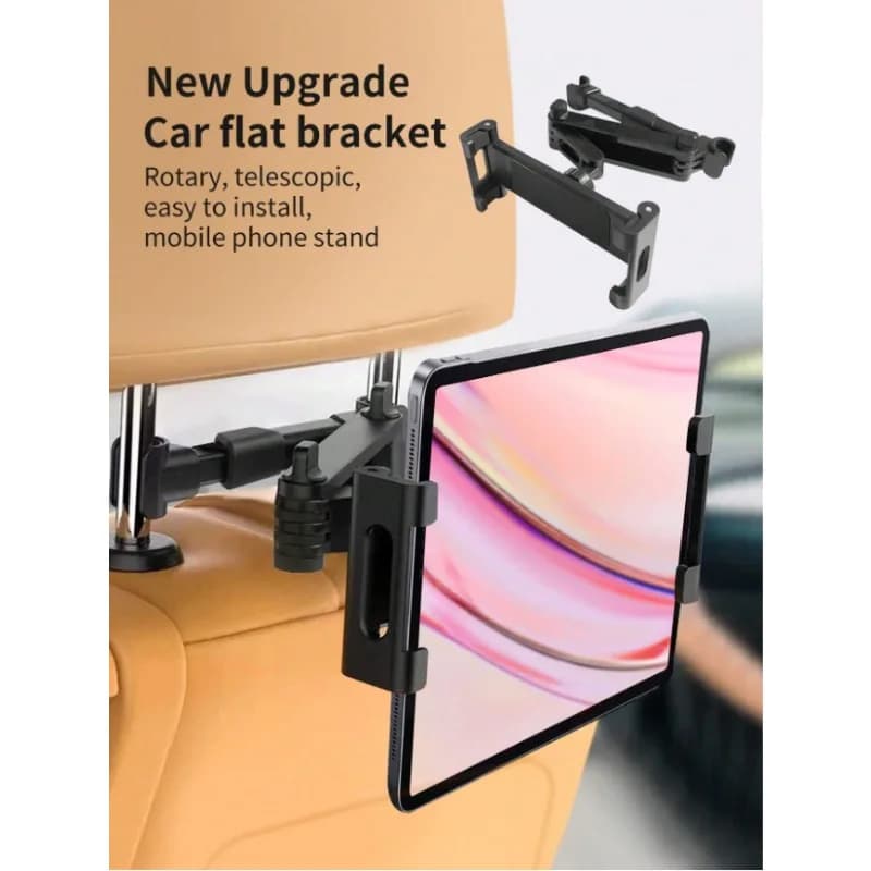 Supporto per tablet e telefono con supporto per poggiatesta per auto aggiornato da 1 pezzo, rotazione di 360 gradi, supporto estensibile e retrattile, nero