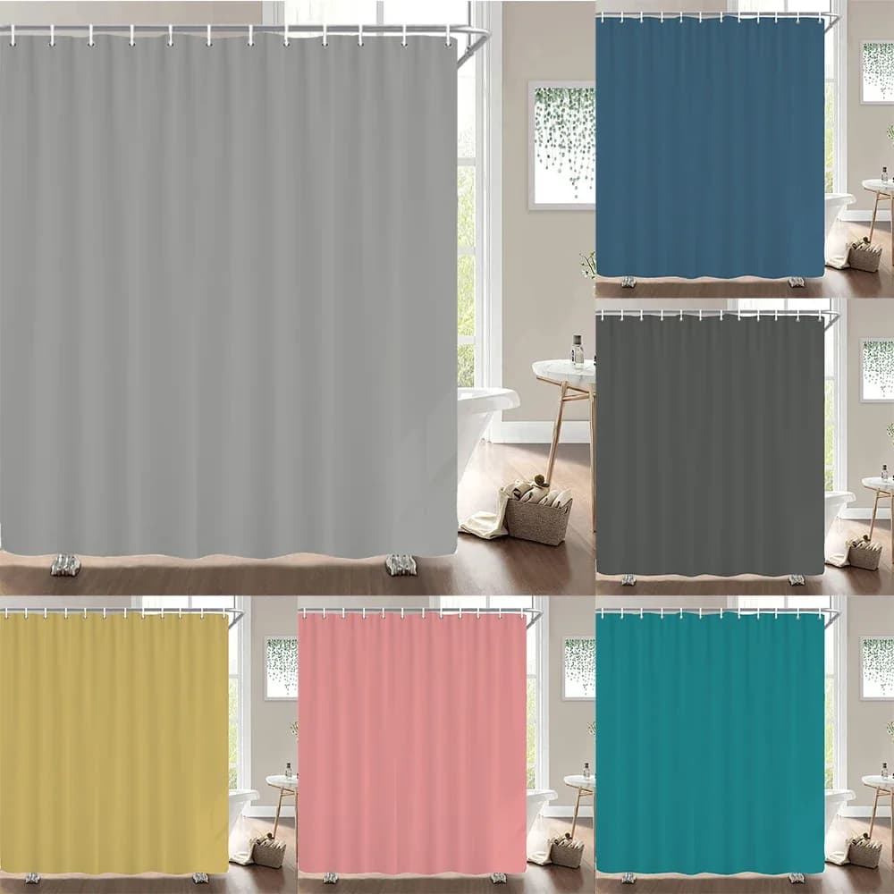 Tenda da doccia impermeabile in tessuto stampato tinta unita nero grigio bianco da 1 pezzo, tenda da bagno per decorazione domestica, con ganci