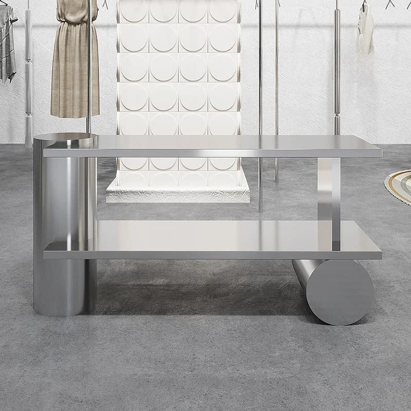 Clothing store table with stainless steel flowers, shoes, bags, high and low display stand in the middle