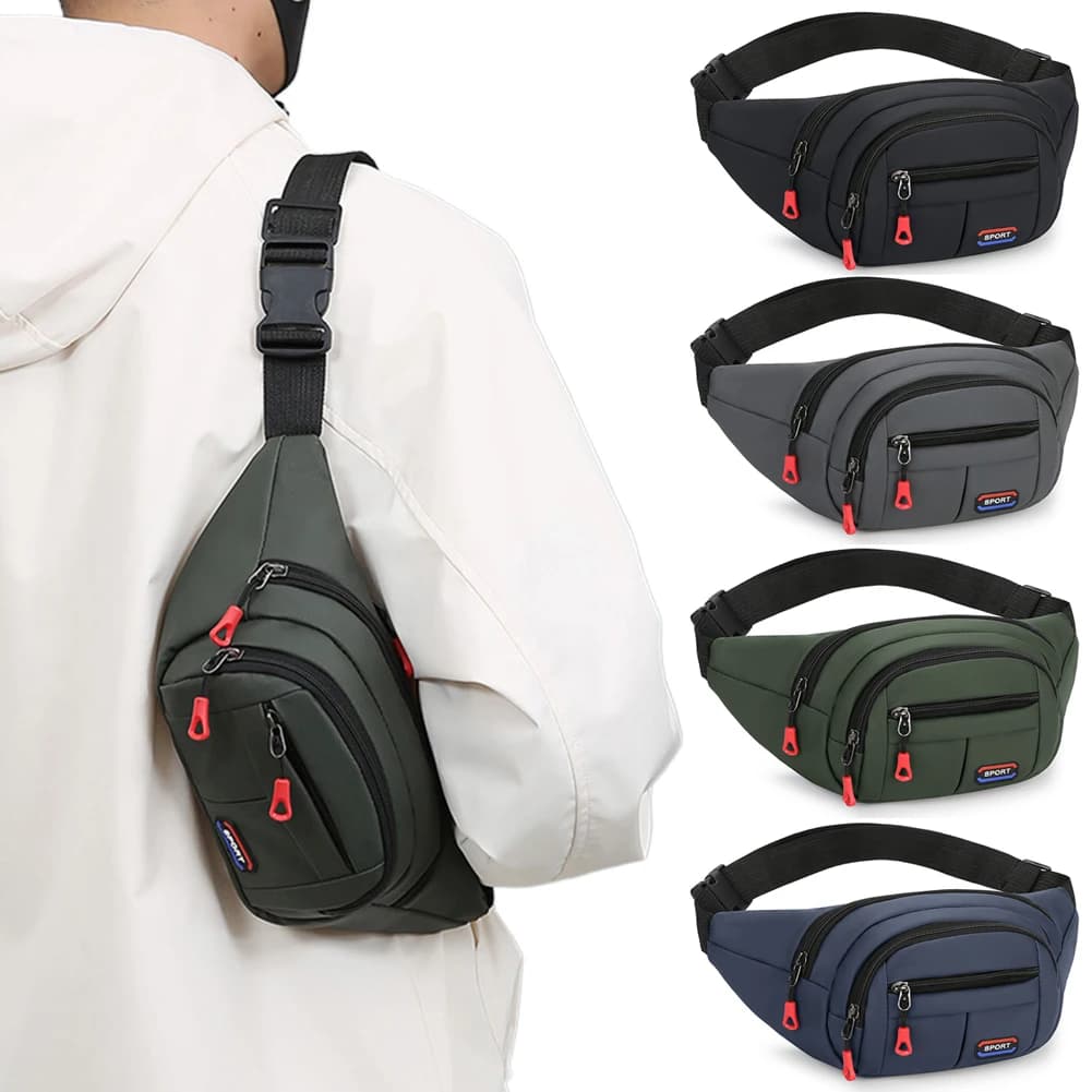 Men Women Fanny Pack with 4-Zipper Pockets Belt Bag with Adjustable Strap Fashion Waist Pack for Travel Hiking Running