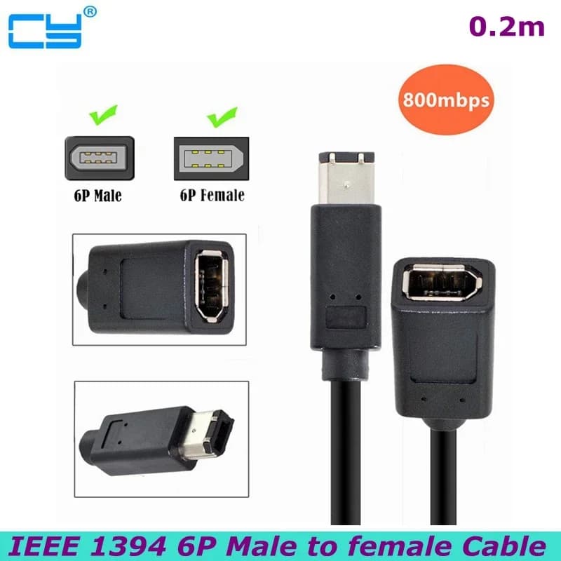 1394 Firewire da 6 pin a 1394a 6 pin femmina a maschio prolunga dati scheda di acquisizione video supporto cavo da 400 a 400 20 cm