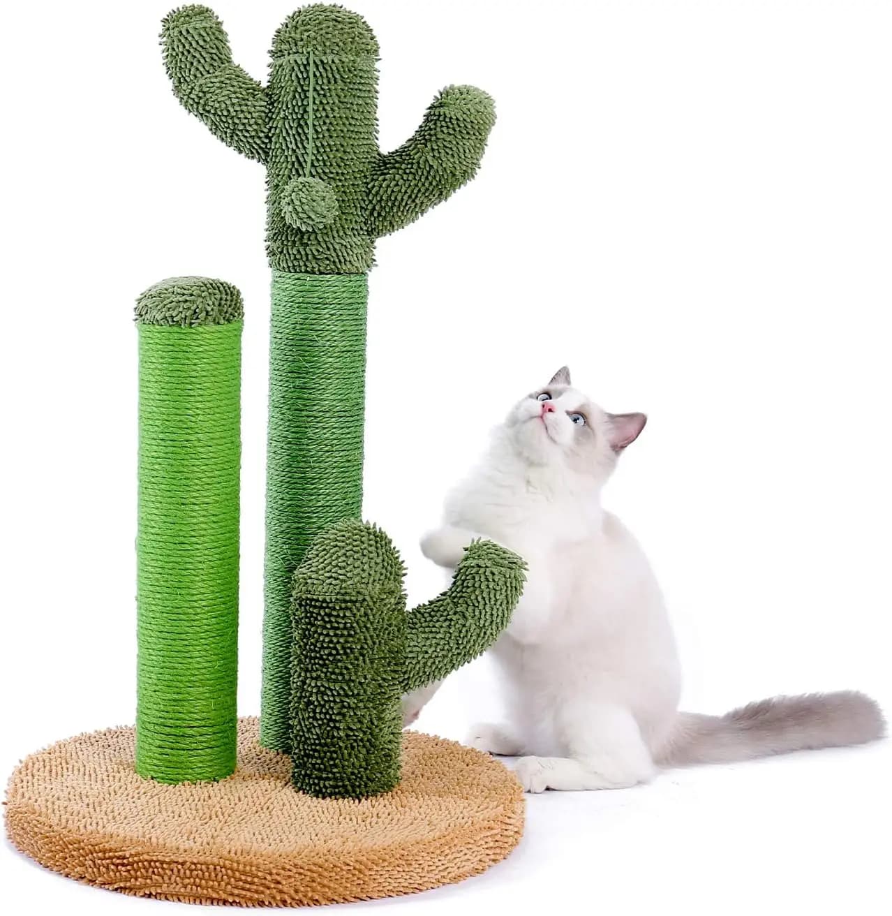 Tiragraffi per Gatti a Forma di Cactus con 3 Pali e Palla Interattiva - Grande 27 Pollici