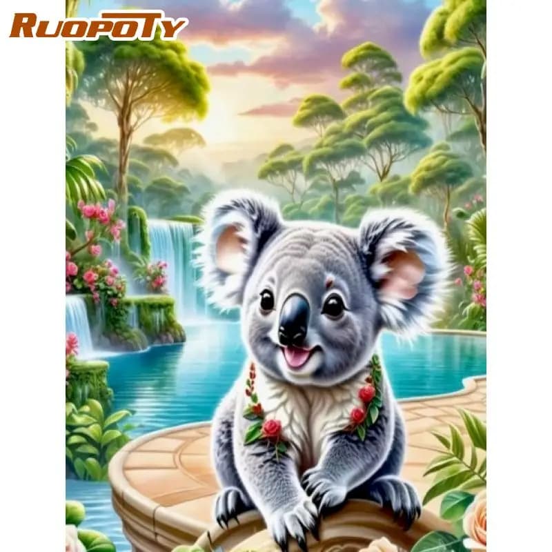 RUOPOTY 5D DIY Diamond Painting Koala - Quadro con strass, ricamo a punto croce, mosaico di animali e uccelli, decorazione autunnale