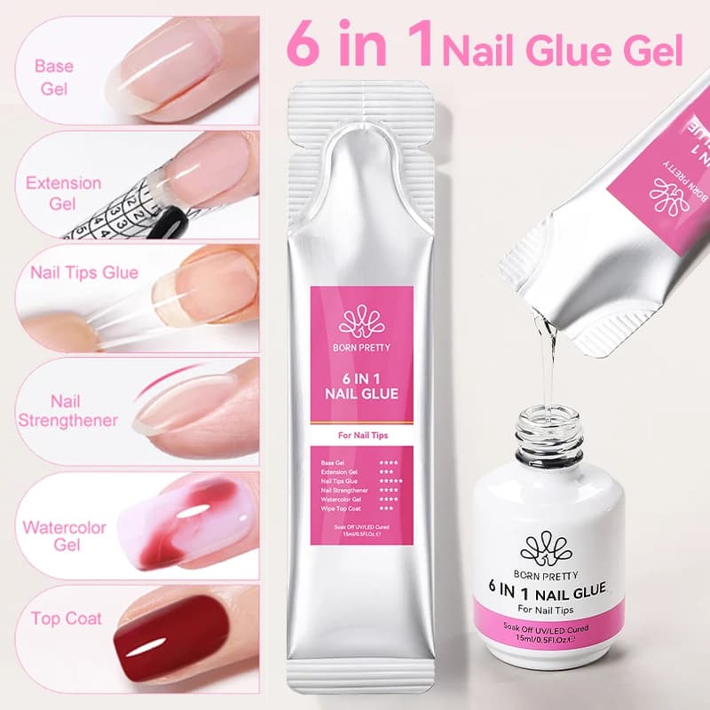 BORN PRETTY 15g 6 IN 1 Estensione per unghie Smalto gel UV Confezione riempita Costruzione di gel per unghie Base in gomma Unghie semipermanenti Gel artistico