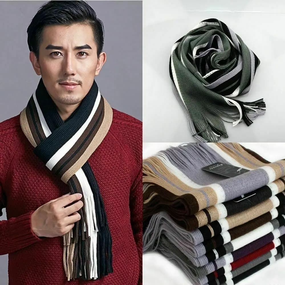 Sciarpa a righe da uomo in cashmere casual Stola con nappa spessa Scialle lungo invernale Collo morbido Avvolgere il collo caldo Nuova sciarpa e involucro
