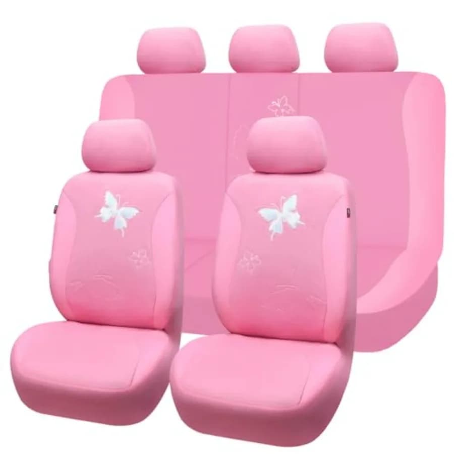 Women's Fashion Universal Set Butterfly Car Seats, Split Poster Seats, Colored Lace, Solid Rose
