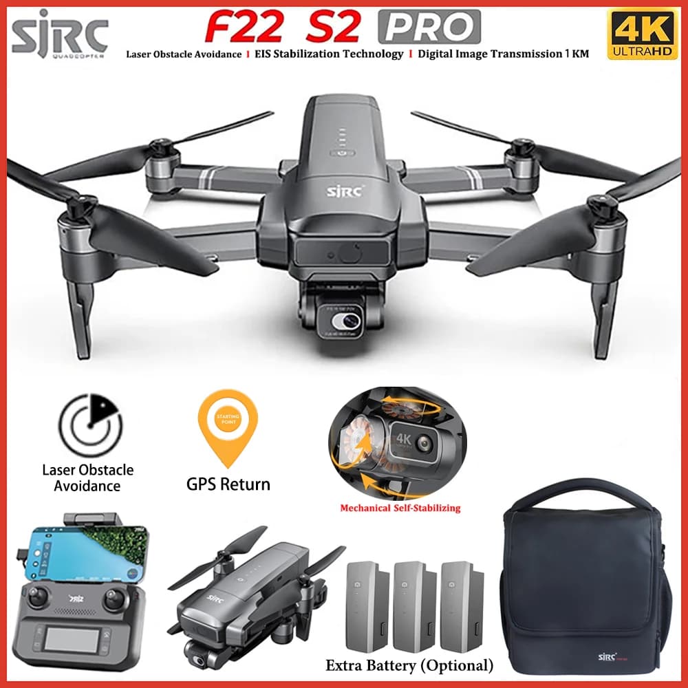 SJRC F22 S2 Pro GPS Drone 5G WIFI 4K HD Fotocamera EIS 2 assi Stabilizzato Gimbal Laser Evitamento Ostacoli Brushless RC Quadcopter Giocattolo