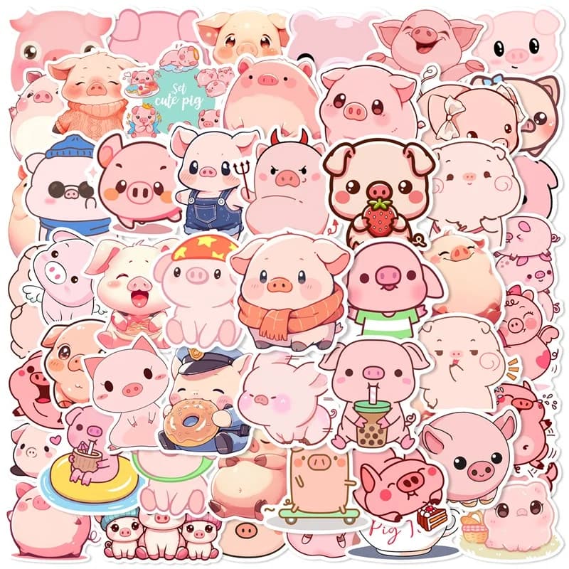 10/30/50PCS Kawaii Maiale Rosa PVC Adesivo Estetico Decorazione FAI DA TE Scrapbooking Cancelleria Mano Forniture di Contabilità per I Bambini