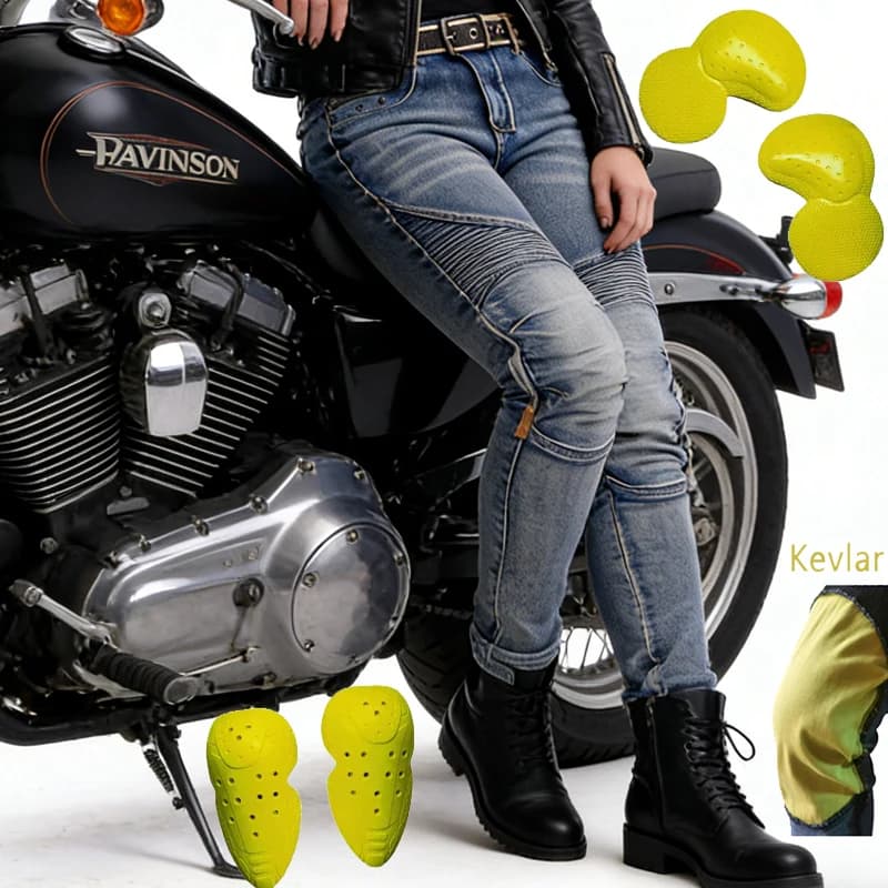 Jeans da Moto in Kevlar per Donne, Pantaloni Protettivi Antivento e Resistenti all'Abrasione, Blu, per Guida Fuoristrada 03