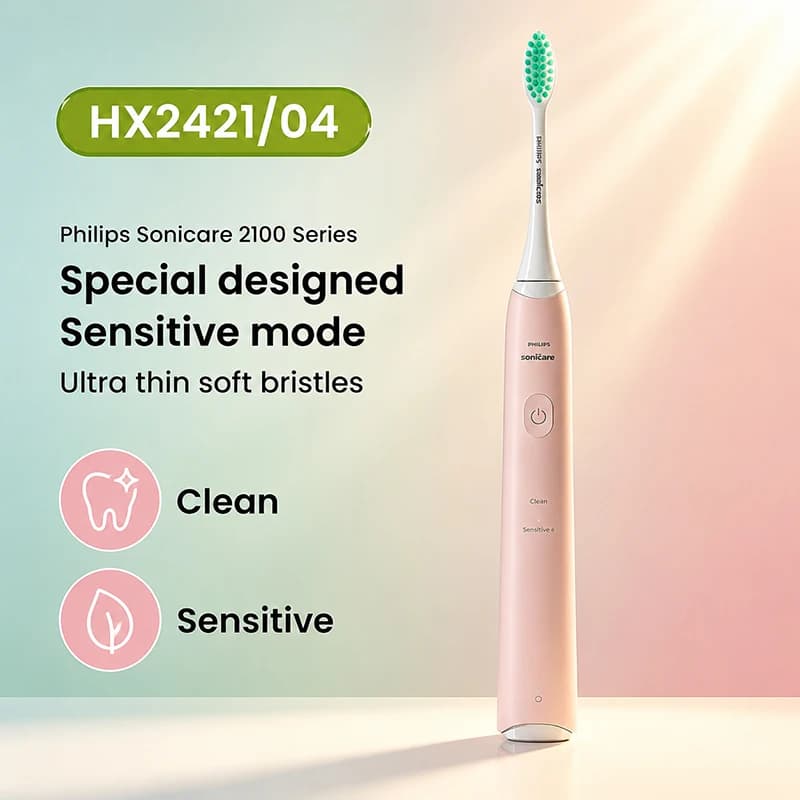 Philips HX2421 Electric Toothbrush 2-mode 2-minute Timer Waterproof and Rechargeable Oral Cleaning Gift for Valentine's Day