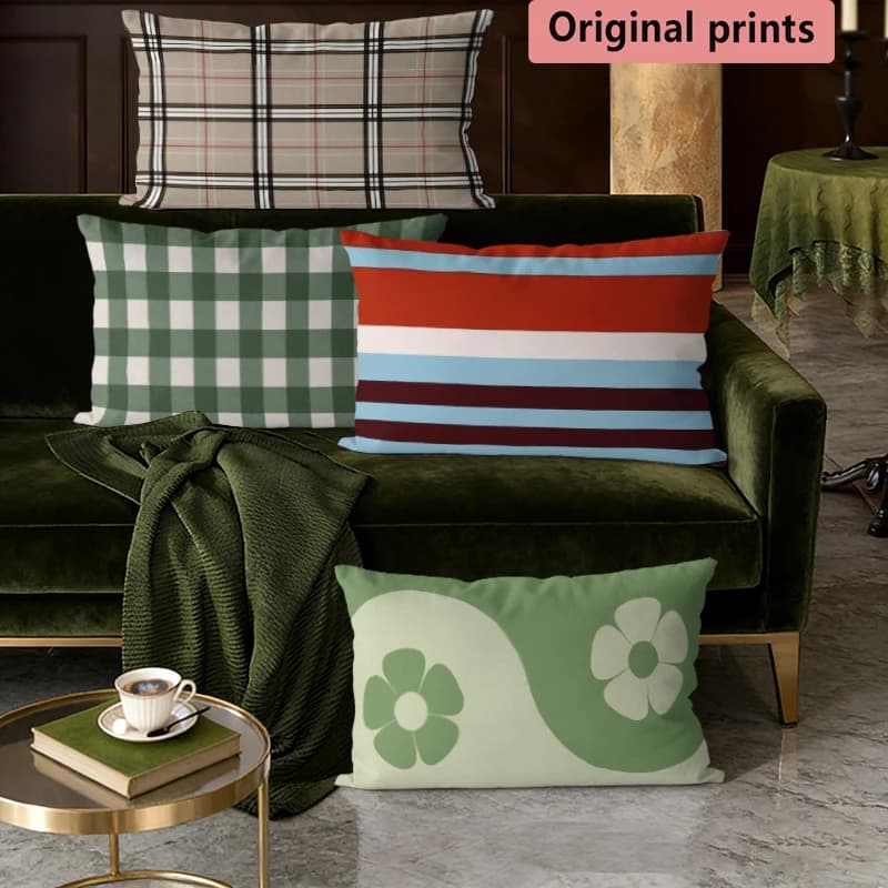 Vintage Plaid Stripe Floral Pillow Covers Suitable For Sofa Bedroom Car Pillow Cover Cushion Rectangular Back Cushion