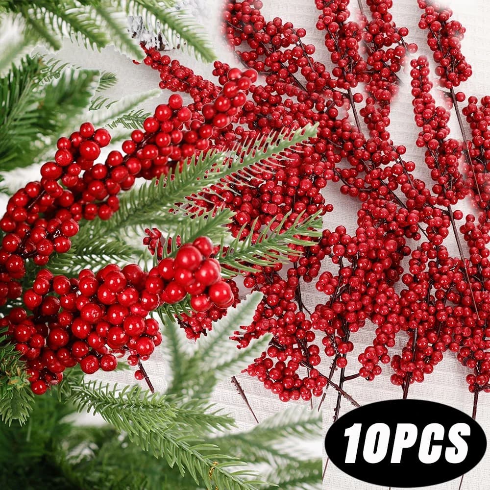10/1 pz bacche rosse artificiali rami di bacche di agrifoglio di natale ornamenti per alberi di natale piante finte per la casa Navidad decorazione per feste