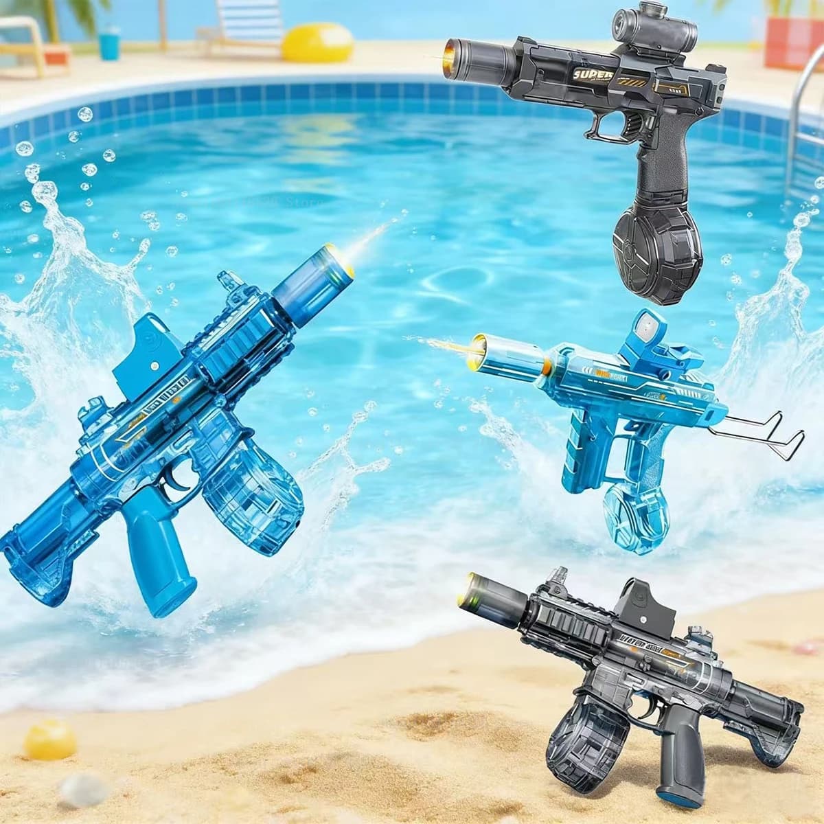 Pistola ad Acqua Elettrica con Luci LED, Giocattolo Automatico con Sensore per Bambini, per Estate, Spiaggia e Piscina