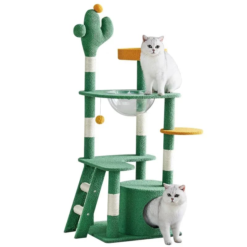 Tiragraffi for cats in the shape of cactus with hemp rope, small cats, does not occupy much space, platform for jumps, shelves for accessories.