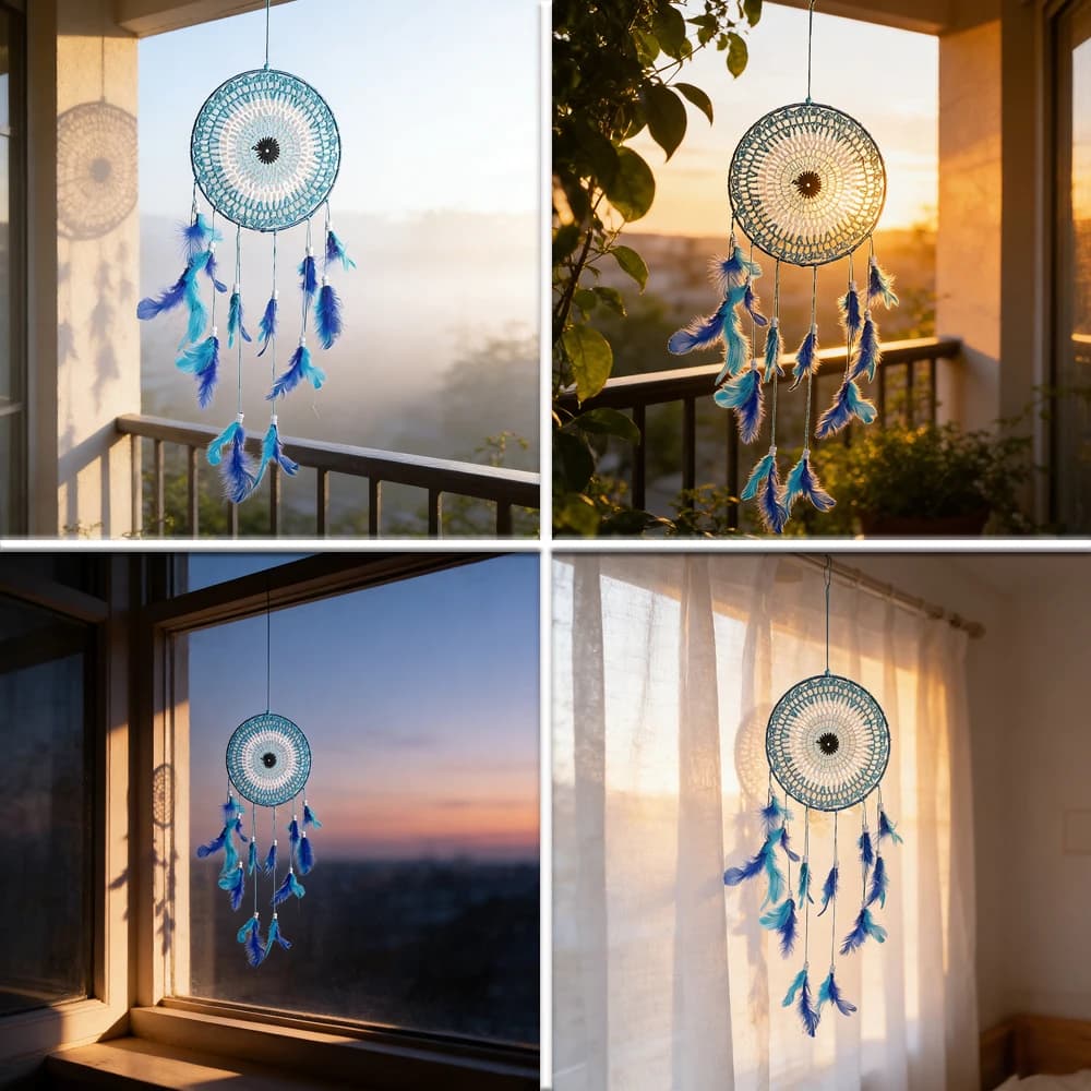 Boho Dream Catcher with Evil Eye Design Indian Feather Wall Hanging for Bedroom Living Room Decor Gift for Her Birthday New