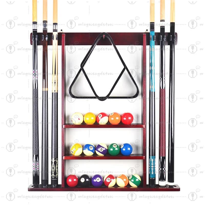 Luxury Solid Wood Wall Mount Pool Cue Rack, 6-Hole Wall Hanging Billiards Cue Storage Stand for Club Home