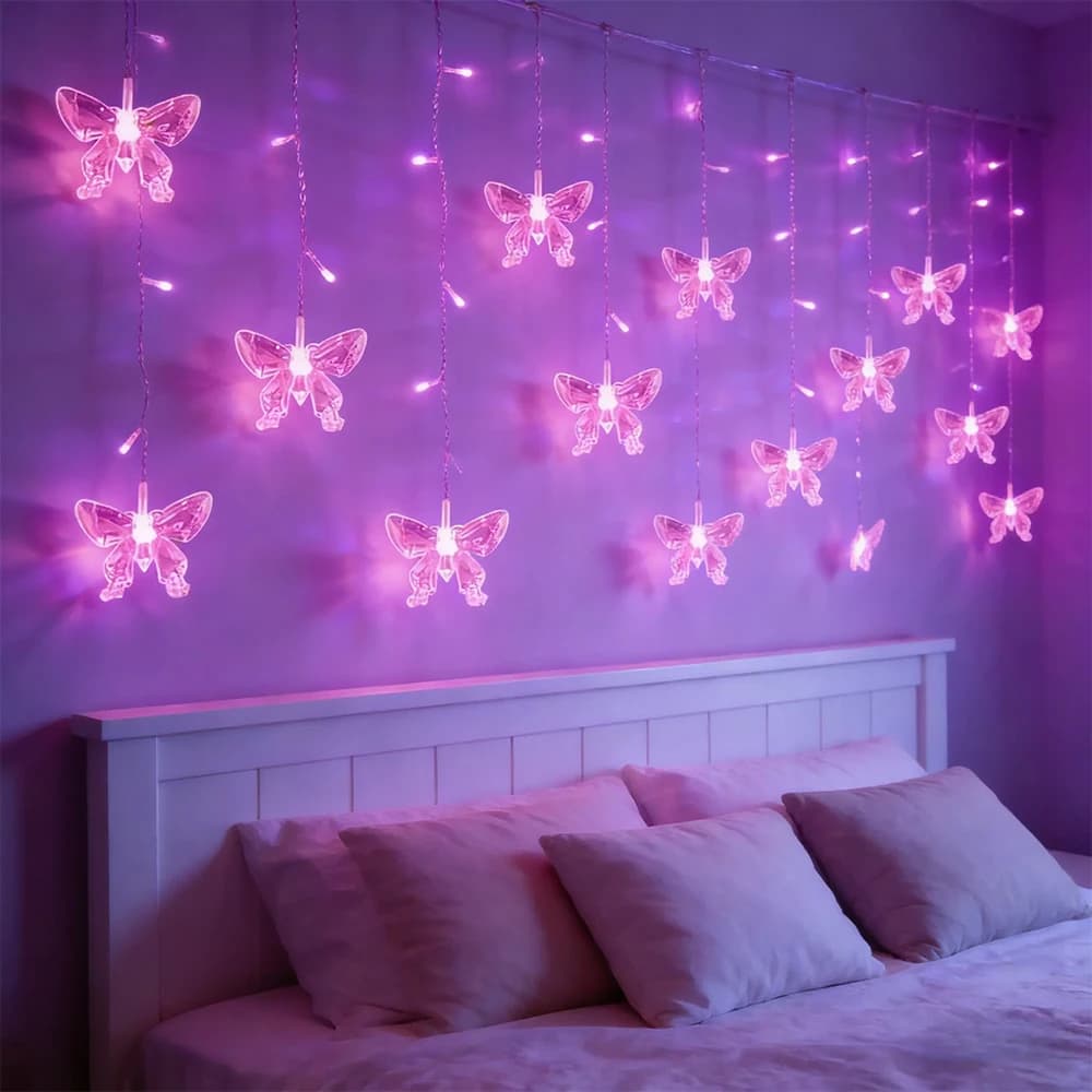 Luci a tenda a LED a forma di farfalla con telecomando, 8 modalità per camera da letto e matrimoni, decorazione d'atmosfera per San Valentino