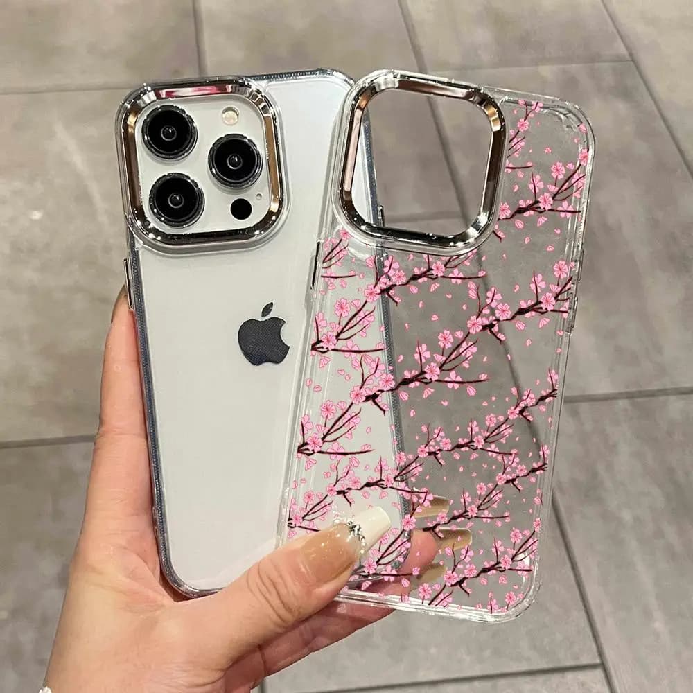 Cover per Telefono con Motivo a Fiori di Ciliegio, Custodia Protettiva per iPhone 11 12 13 14 15 16 17 Pro Max